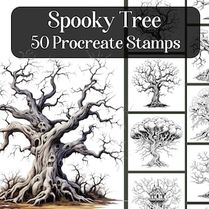 Spooky Tree Procreate stamps, Halloween Procreate brushes, Scary tree, haunted tree, Instant download