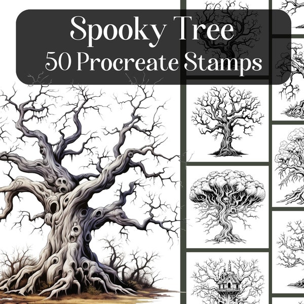 Spooky Tree Procreate stamps, Halloween Procreate brushes, Scary tree, haunted tree, Instant download