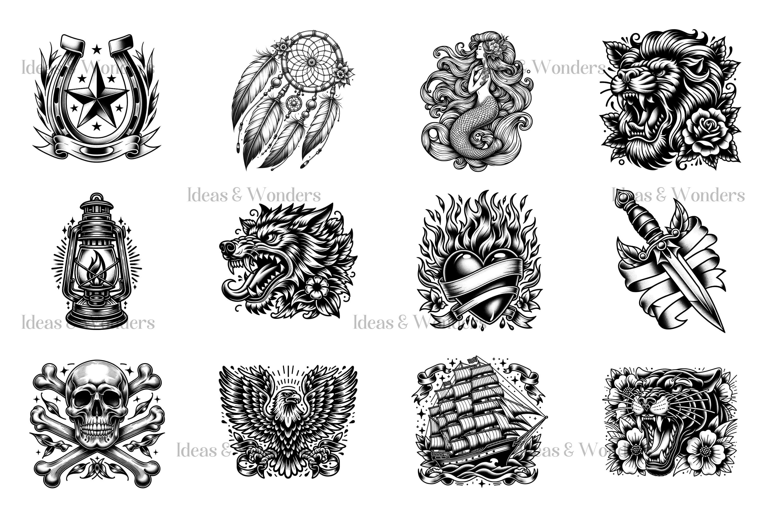 50 Old School Tattoo Procreate Stamps: Traditional Designs (digital ...