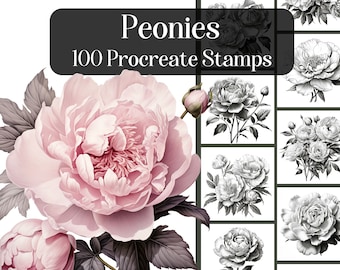 100 Peony Procreate Stamps: Realistic Floral Brushes (Digital Download)