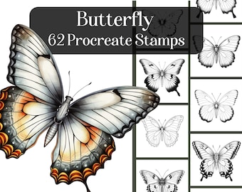 Butterfly Procreate Stamps, 62 realistic Procreate Brushes, tattoo design, insects reference images, colouring, digital download