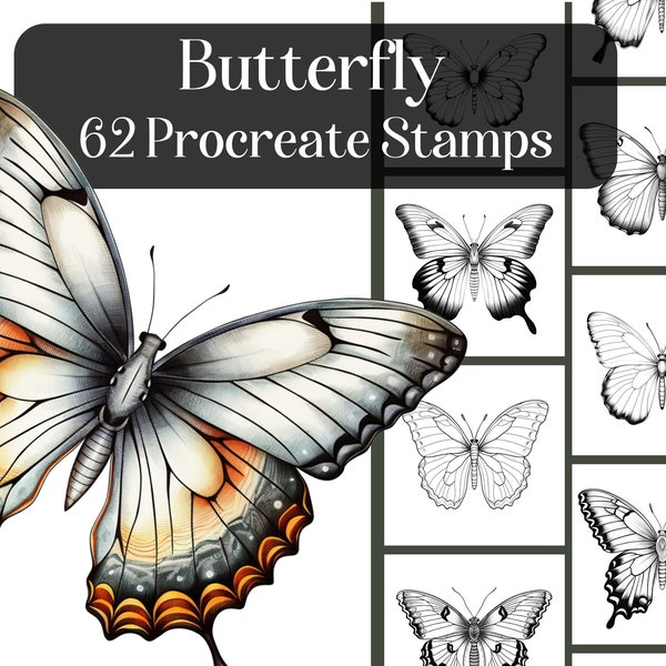 Butterfly Procreate Stamps, 62 realistic Procreate Brushes, tattoo design, insects reference images, colouring, digital download