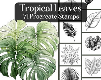 Tropical Leaves, 71 Procreate Stamps, Realistic leaves brushes for Procreate