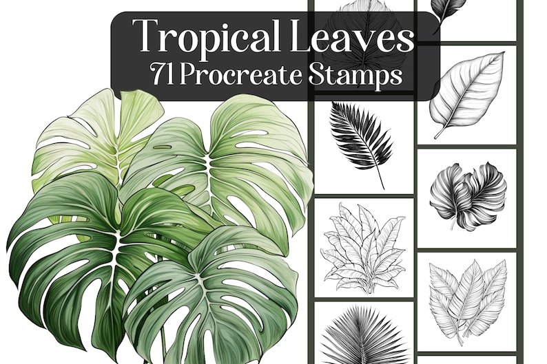 Tropical Leaves Procreate Stamps: Realistic Brush Set (digital Download ...