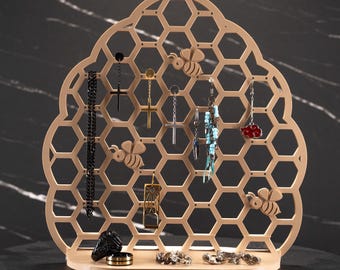 Honeycomb Jewelry Stand – 2D Printed Organizer for Rings, Necklaces, and Earrings
