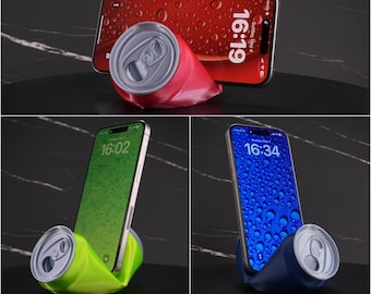 Crushed Soda Can Phone Stand – 3D-Printed PLA Desk Holder, Funny Gift