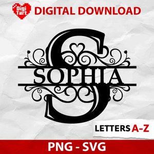 Monograma dividido SVG, Letras divididas Svg, Alfabeto de monograma dividido, Fuente de monograma, Imágenes prediseñadas del alfabeto, Vector de letra, SVG de boda, PNG