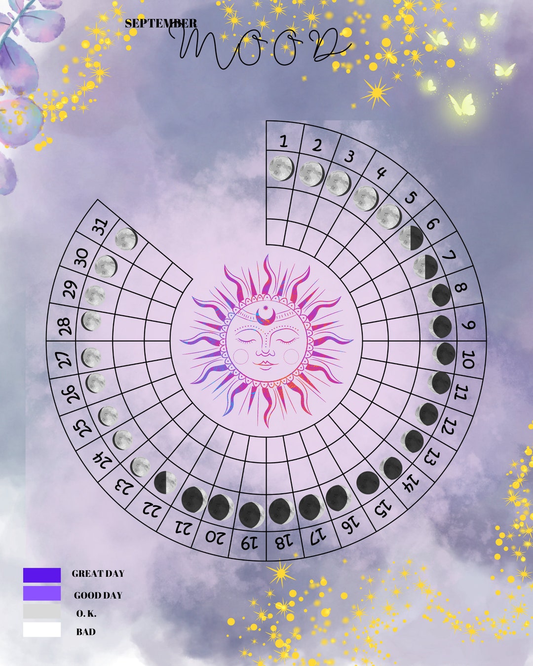 mood-tracker-moon-calendar-moon-phase-calendar-lunar-etsy