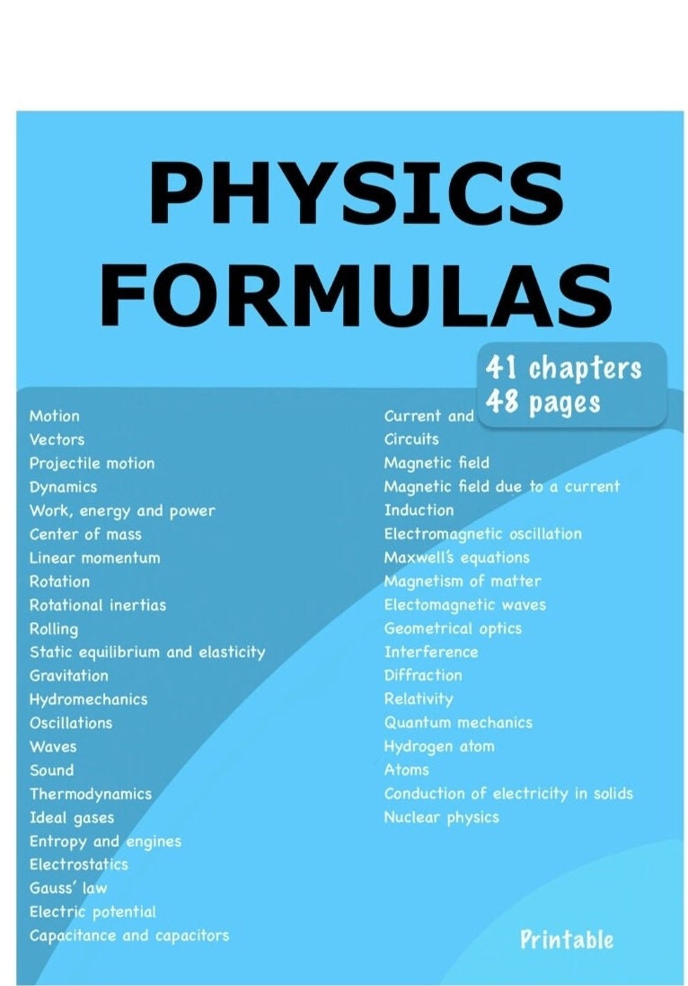 COMPLETE PHYSICS FORMULAS - Etsy