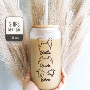 Personalized Dog Ear Coffee Cup With Name - Custom Pet Name Tumbler - Gifts for Her - Puppy Glass Mug - Dog Mom - Dog Lover