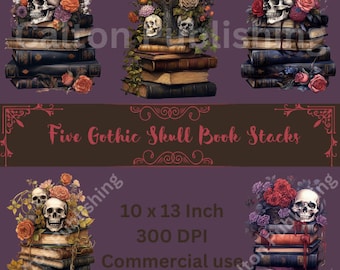Gothic Book Clipart, Skull, Flowers and Skull Clip Art, Digital Download, Gothic Digital Download, Halloween Book art, Halloween Clip Art