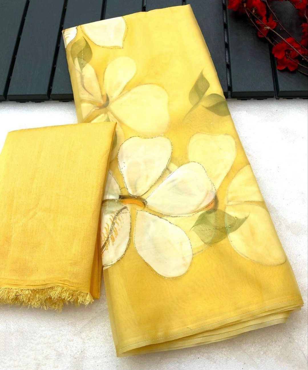Yellow Chiffon Saree main image 1