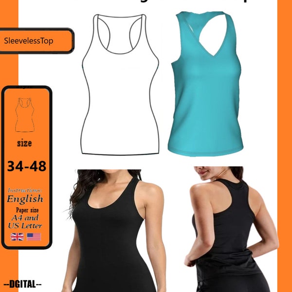 Woman's racing-back Tank-top.PDF Patterns for women,Digital Pdf Patterns, Tank Top, PDF Sewing pattern. sportswear size XS-4XL