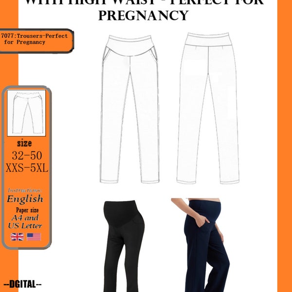 Maternity Pant Sewing Pattern: Sizes XXS, XS & 5XL Diy Clothing for Expecting Moms. Maternity Pant Sewing Pattern for Women // PDF pattern