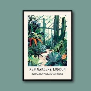Kew Gardens Print, The Cactus House London Kew Garden Poster, Botanical Garden Print,  Vintage Floral Art Poster, Living Room Wall Art Print