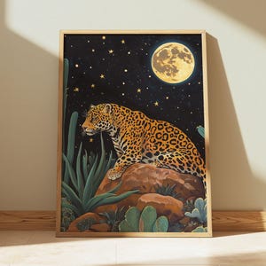 Leopard Print Wall Art Desert Art Print Desert Moon Mexican Art Southwest Decor Cactus Vintage Animal Print Gothic Wild Animal Print