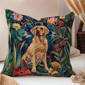 Pillow Cover Dog Print William Morris Style Labrador Retriever Pillow Case Cottagecore Decor Dog Lover Gifts  Botanical Animal Floral Decor