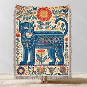 Tiger Throw Blanket, Vintage Cotton Tapestry , Animal Print Blanket, New Home Gifts, Cotton Woven Blanket, Boho Wall Hanging