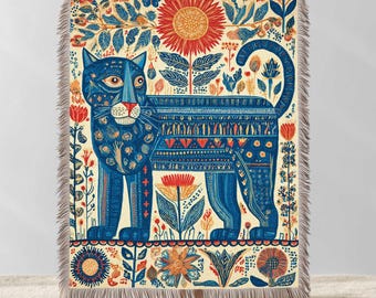 Tiger Boho Blanket, Whimsical Blankets, 100% Cotton Woven Tapestry Throw