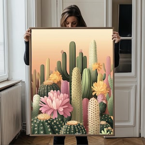 Mexican Cactus Poster Pastel Mexican Art Print Modern Mexican ArtworkFloral Vintage Poster Southwest America Decor Mexican Boho Desert Gift