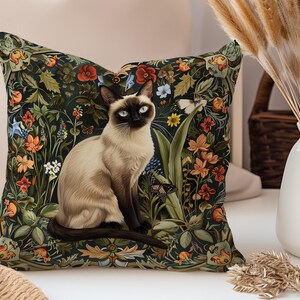 Pillow Case Cat Print Siamese Cat  Pillowcase William Morris Inspired Pillow Home Decor Throw Pillow Square Cushion Case Dog Lover Gift