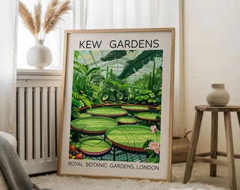 Kew Gardens London Print, Botanical Water Lily Wall Art, Tropical Greenhouse Poster, Nature Prints For Living Room Bedroom & Gifting