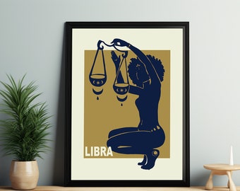 Libra Zodiac Poster | Libra Astrology Print | Libra Poster | Libra Horoscope Gift | Libra Birthday Gift | Golden  Zodiac Astrology Decor
