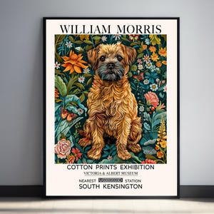 Dog Print William Morris Style Dog Wall Art Border Terrier Print Victorian Decor Pet Portrait Animal Print Dog Lover Gift Print Floral Print