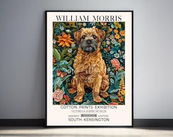 William Morris Print, Dog Wall Art, Border Terrier Print, Textile Wall Art, Vintage Dog Print, Victorian Animal Print, Cute Dog Print