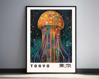 Japanese  Wall Art  Abstract Jellyfish, Modern Home Decor