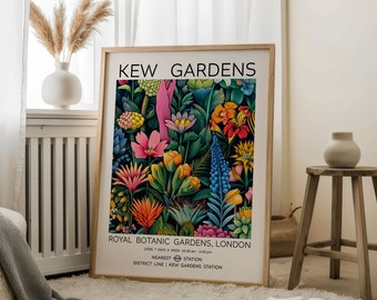 Pôster dos Jardins Botânicos de Kew, Pôster Tropical Retrô, Arte de Parede de Jardins Botânicos, Impressão de Viagem a Londres, Ilustrações de Jardins de Meados do Século XX