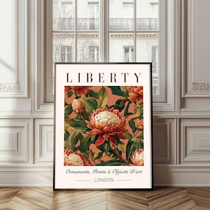 Floral Wall Art Vintage Liberty London Style Poster Botanical Print Waratah FlowerPoster Flower Printable Garden Wall Art Botanical Print