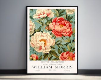 William Morris Peonies Print: Vintage Floral Exhibition Poster