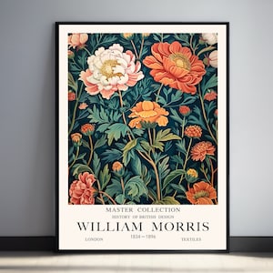William Morris Print, Peonies Print, Vintage Floral Wall Art, Flower Market Print, Exhibition Poster, Textile print, Garden Wall Art