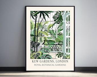Kew Gardens Botanical Poster, Tropical Palm Print A3, London Travel Poster 16x20", Nature Decor For Living Room, & Art Gifts