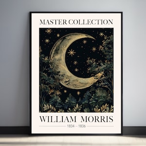 Gothic Moon Print William Morris Style Wall Art Vintage Golden Moon Lovers Décor Witchy Celestial Woodland Wall Art Night Sky Stars Art