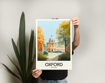 England Travel Poster, Oxford  Print Vintage Wall Art, England Oxford University Poster