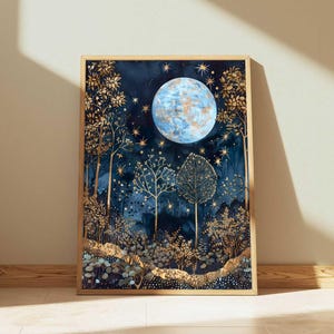 William Morris Moon Print, Golden Wall Art, William Morris Decor, Gothic Wall Art, Vintage, Botanical Print, Moon Lovers Gift