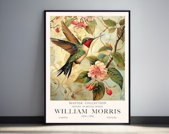 William Morris Print, William Morris Exhibition Print, William Morris Poster, Vintage Humming Bird Wall Art for Living Room