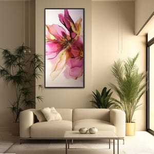Floral Canvas Print: Elegant Watercolor Botanical Art, Framed Vertical Decor