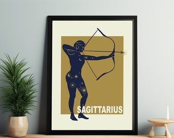 Sagittarius Zodiac Poster Golden Astrology Star Sign Wall Decor Sagittarius Birthday Gift