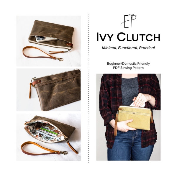 Ivy Clutch PDF Schnittmuster, Clutch Geldbörse Muster, einfaches Nähen Muster, Anfänger Muster