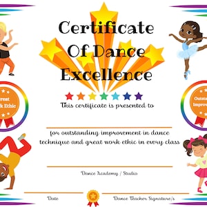 Tanzzertifikat für Exzellenz, Tanzpreis, Zertifikat für Tanzfähigkeit, großartige Tanzethik, Regenbogentanz, Junior Dance Zertifikat