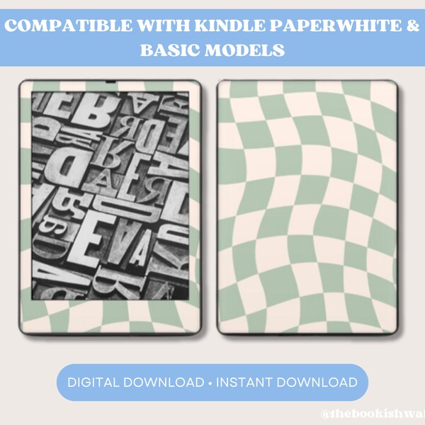 DIGITAL DOWNLOAD | Compatible with Kindle Paperwhite & Basic Models | Print at DecalGirl.com | Green Checked