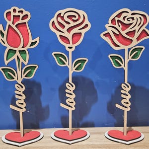 Valentines day rose mothers day birthday with name love Two Layered Flowers Laser Cut Mom Rose Laser Cut Gift