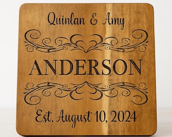 Personalized Acacia Cutting Board, Custom Engraved Family Name Gift