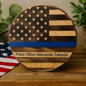 Thin Blue Line Flag Plaque - Personalized Police Officer Tribute image 1