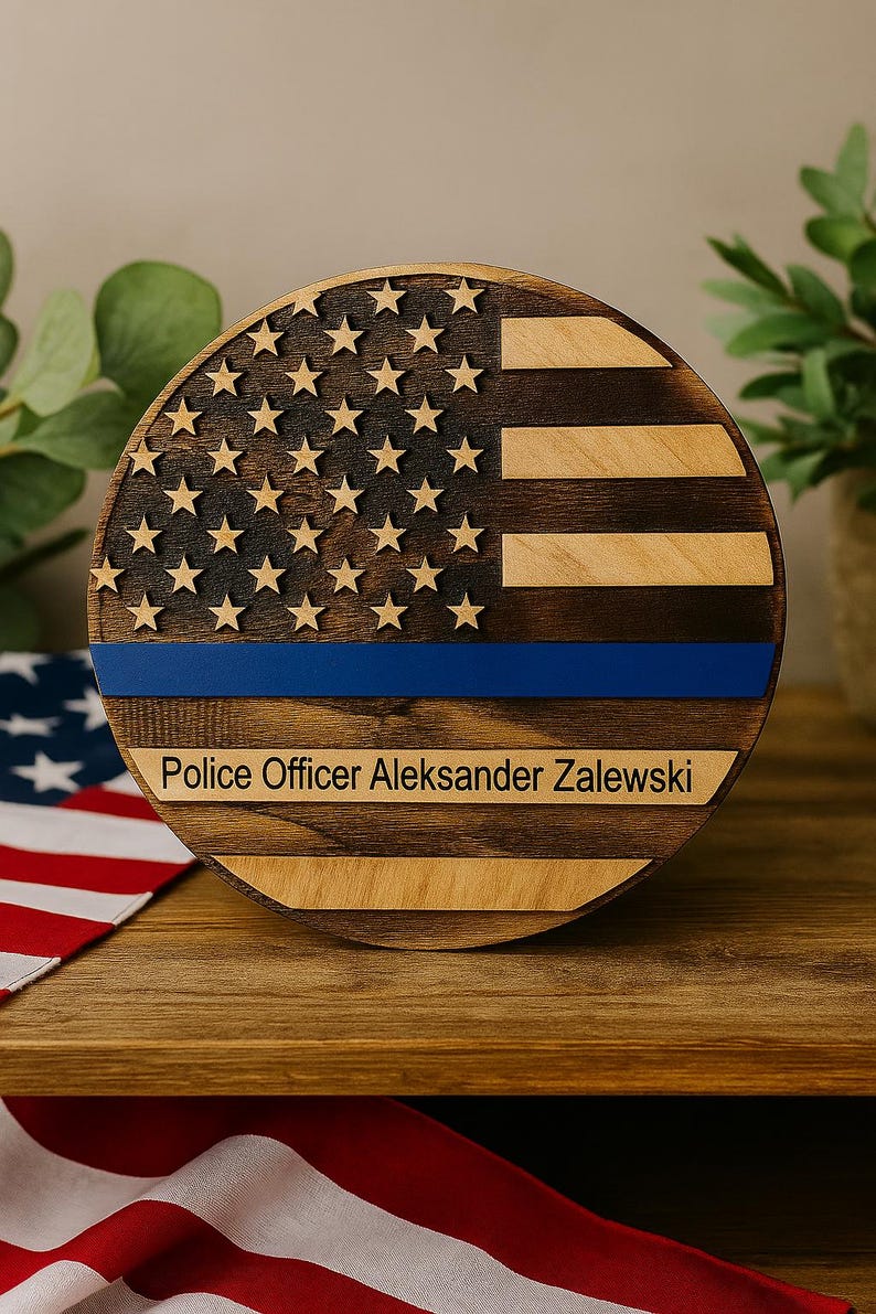 Thin Blue Line Flag Plaque - Personalized Police Officer Tribute image 1