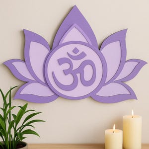 Lavender Om Lotus Wood Wall Art: Yoga Meditation Decor