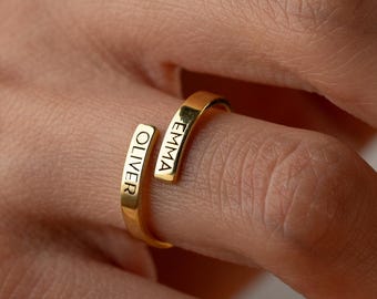Anello con doppio nome personalizzato, anello con nome inciso, anello regolabile per il migliore amico, delicato anello con due nomi, anello con nome di coppia, anello impilabile